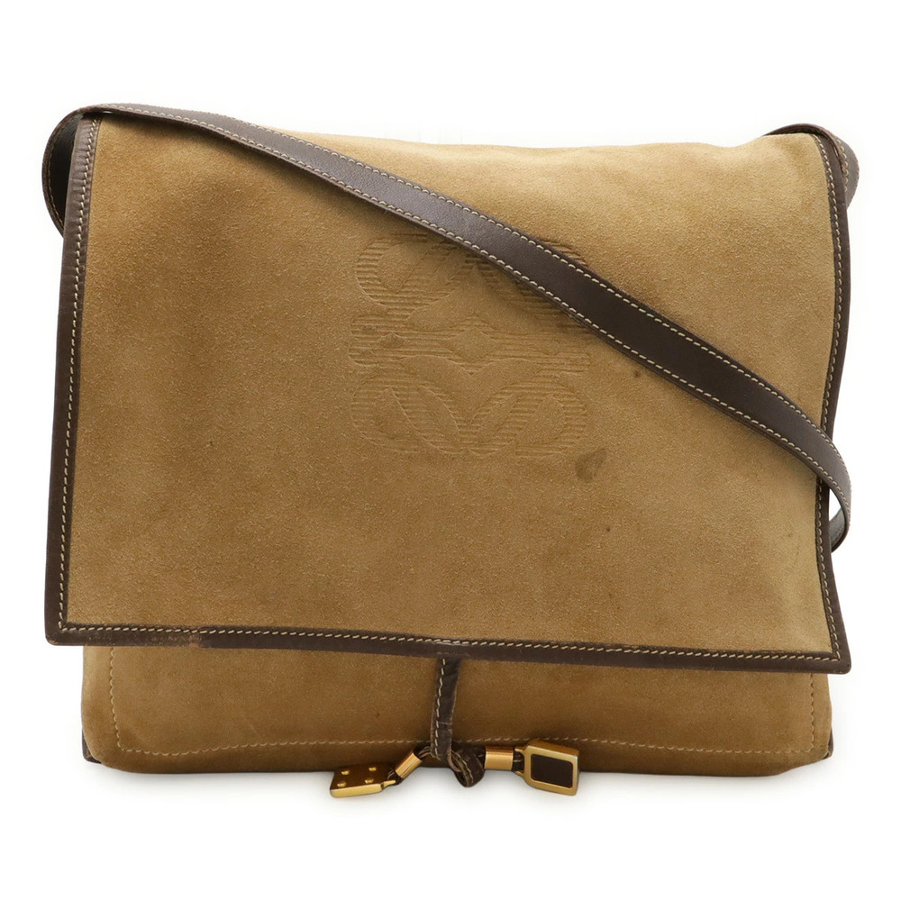 Loewe Anagram Messenger Crossbody Suede Leather Beige Brown Cream